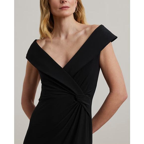 Lauren Ralph Lauren Jersey Off-the-Shoulder Gown Dress Black Size 10 NWT Elegant - Picture 3 of 14